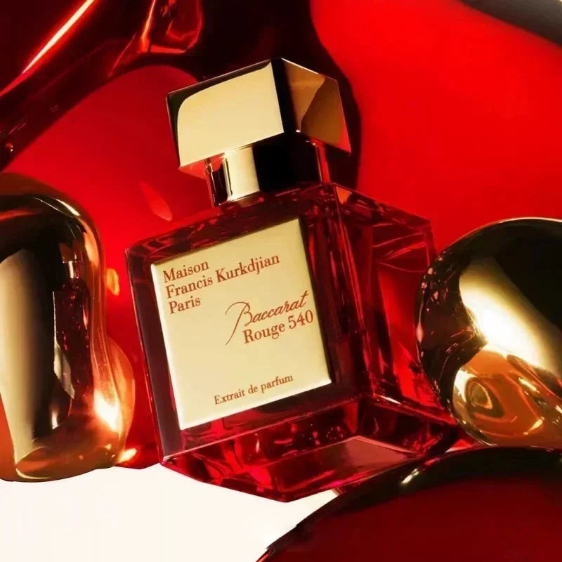 Maison Francis Kurkdjian Baccarat Rouge 540 Extrait de Parfum, luxury red glass square bottle for men and women.