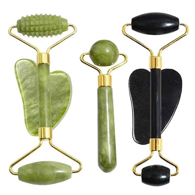 Jade Roller and Gua Sha Set for Facial Lifting | Green Stone Massage Tool Body Shaping Massage Equipment Tidesmit