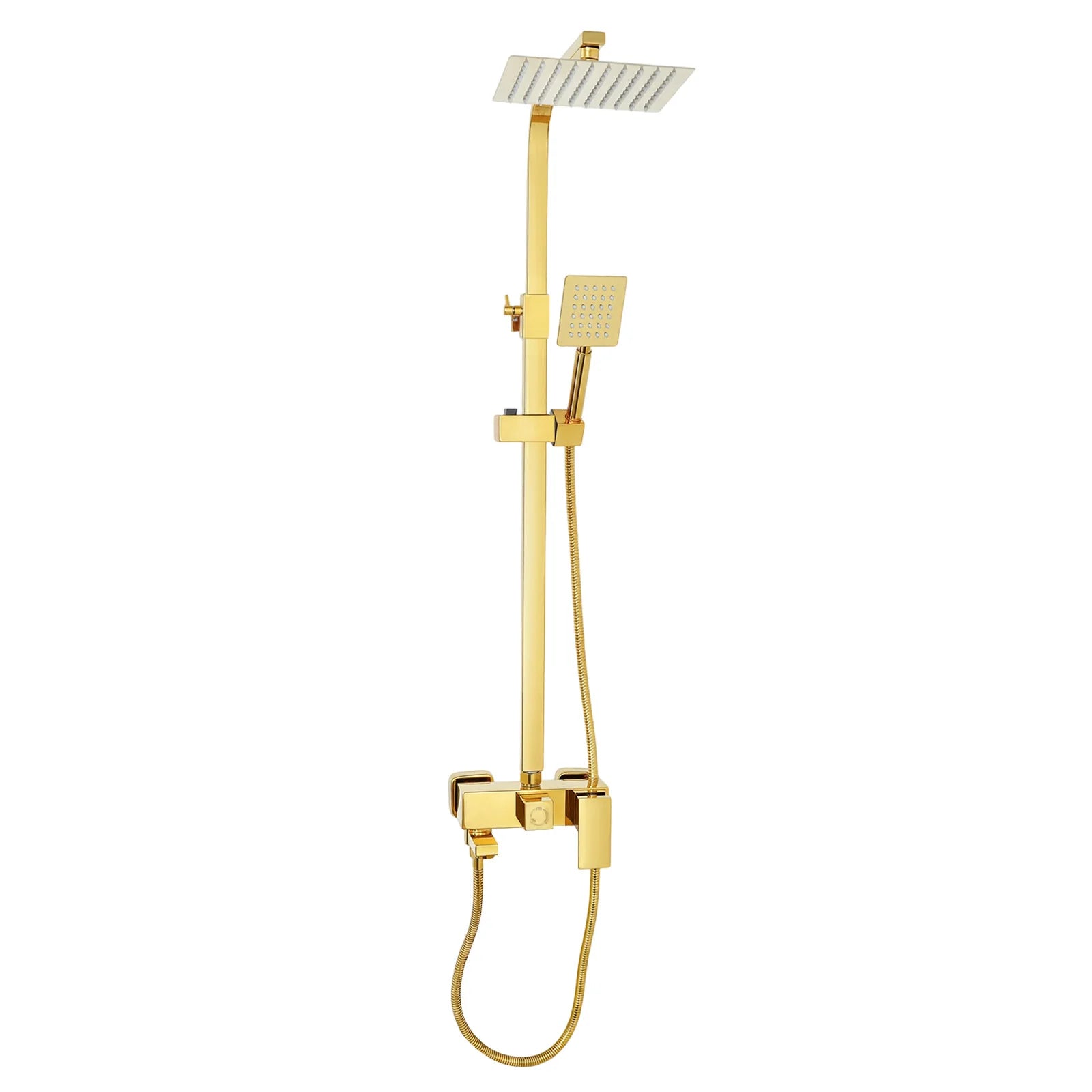 Adjustable Gold Brass Shower Column Set, Rain Shower & Handheld Shower with Stainless Steel Hose, Bathroom Shower Faucet Set