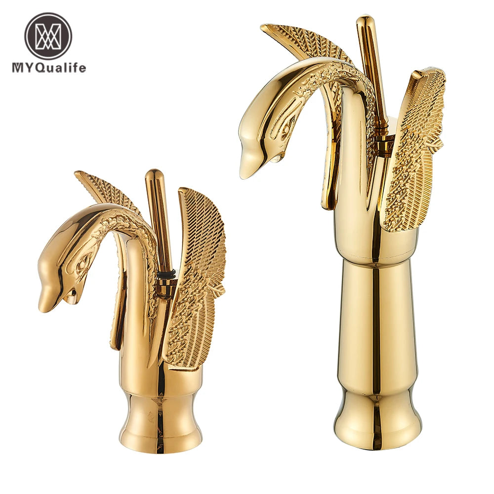 Gold Swan Bathroom Basin Faucet Deck Mounted Mixer Taps Hot and Cold Water Basinwash Sink Mixers Brass Tap