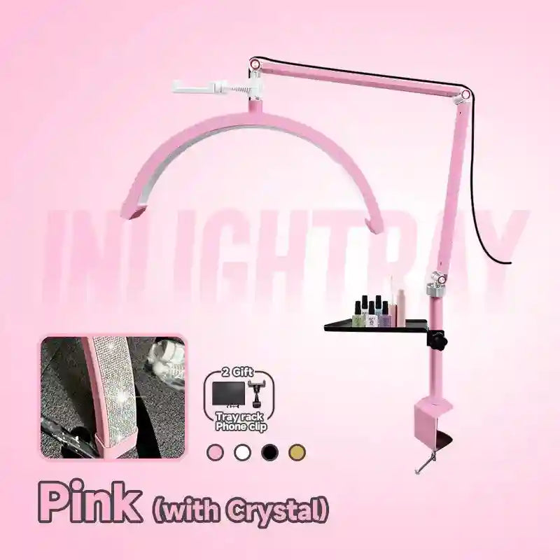 Half-Moon LED Beauty Light - Adjustable Table Lamp for Lash Artists Pink Crystal Tidesmit