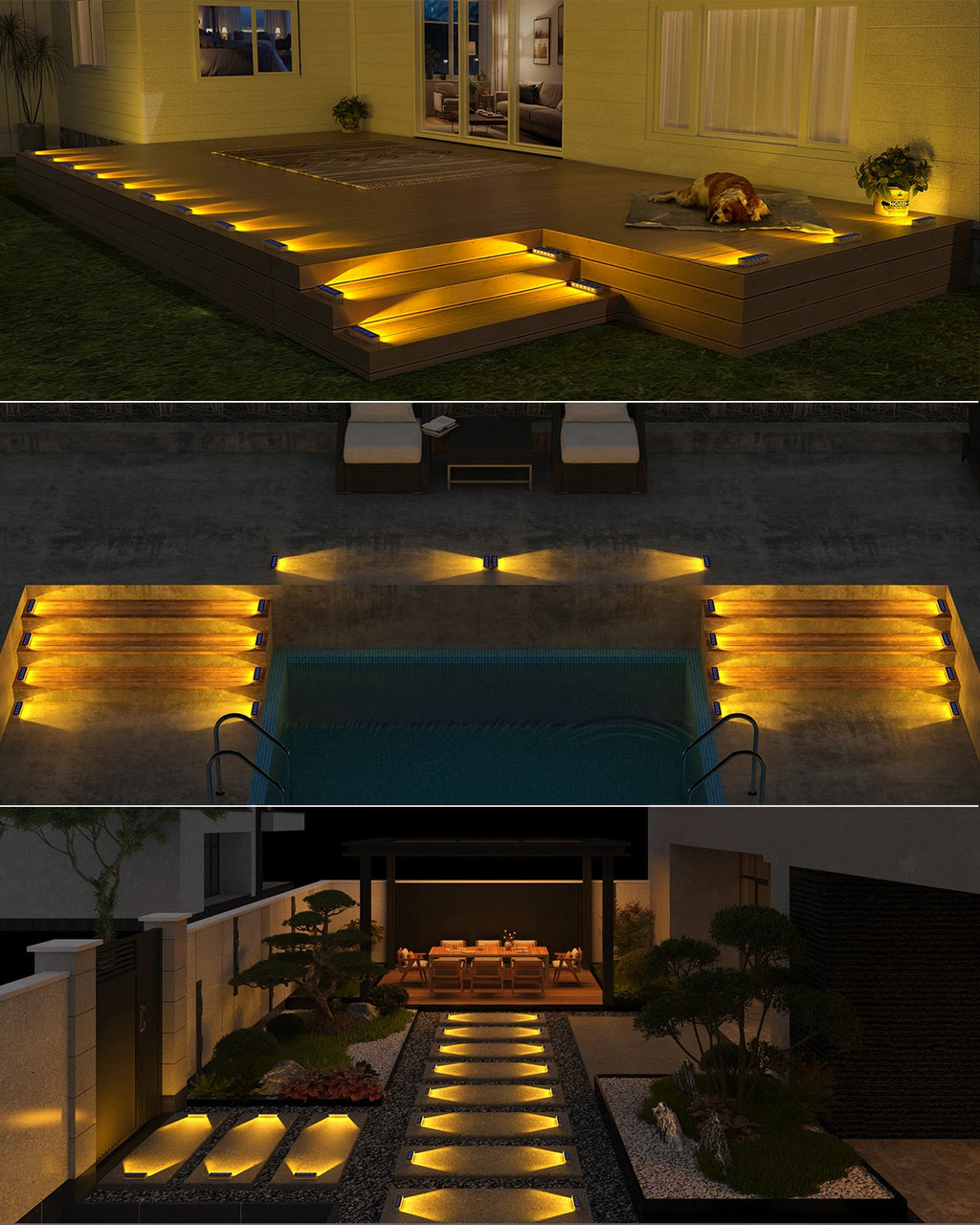 4 Pack Outdoor Solar LED Step Lights, IP68 Waterproof Auto On Off Solar Deck Stair Spot Lights, Solar Powered Landscape Lights for Walkway Patio Pathway Yard Garden