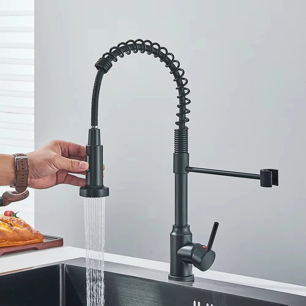 Kitchen Sink Faucet Single Handle 2ways Sprayer Spring Hot and Cold Water Tap Deck Mounted Bathroom Kitchen Crane