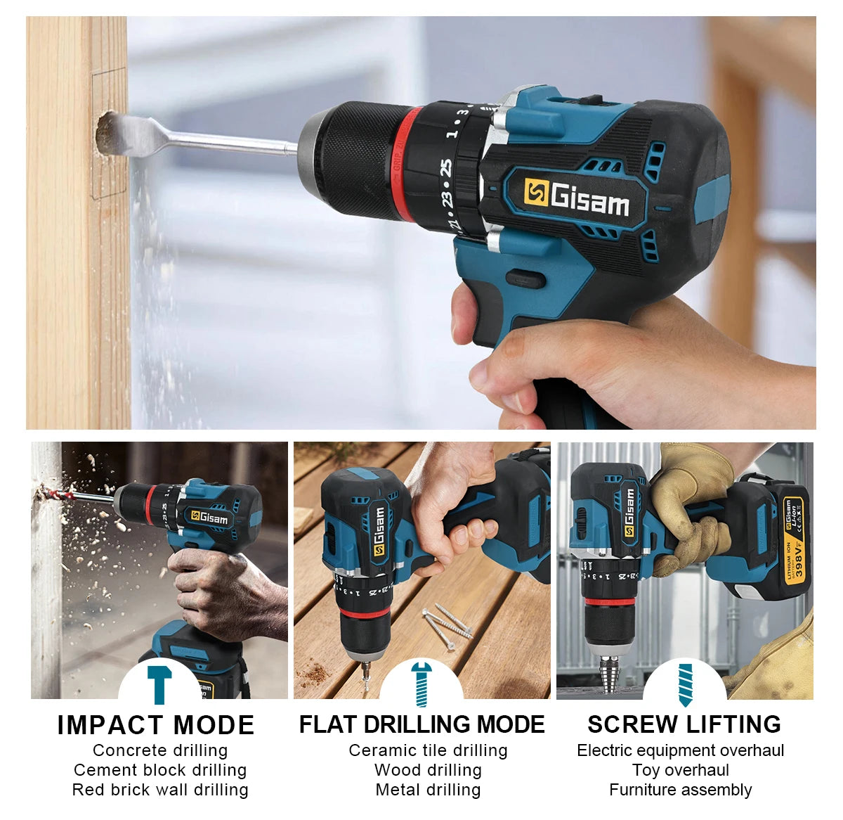 Gisam Brushless Power Tools Sets Electric Impact Wrench Electirc Drill Angle Grinder Electric Hammer For Makita 18v Battery Pins