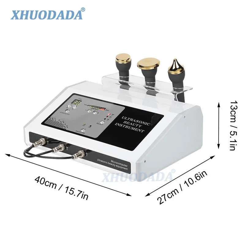 3-in-1 ultrasonic facial device, professional skincare machine with digital control panel and three treatment probes.