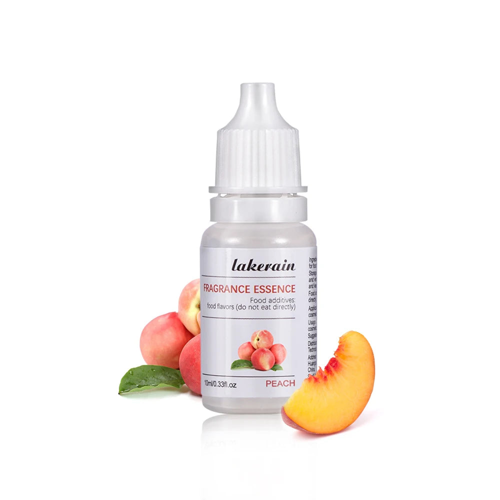 10ml Lakerain peach fragrance oil for DIY lip gloss and soap making, featuring a clear dropper bottle design.