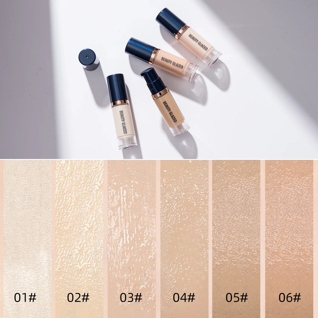 Tidesmit Beauty Glazed 6 color liquid foundation concealer shade swatch for full coverage waterproof face makeup