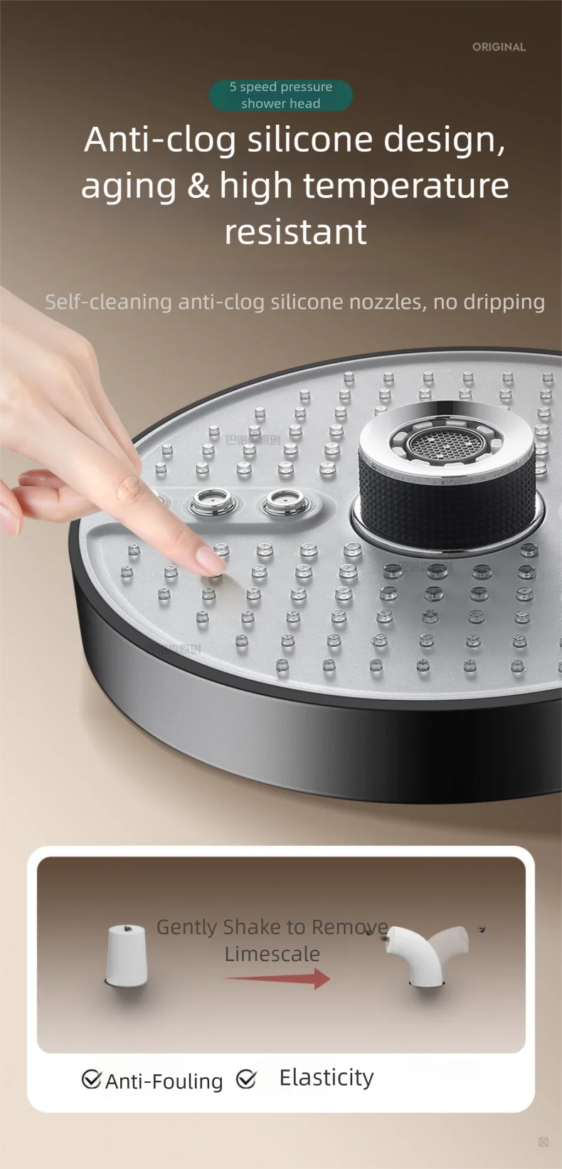 5 Mode Adjustable Rain Shower Head High Pressure Large Flow Ceiling Mounted Spray Portable Shower Nozzle for Home Hotel Bathroom