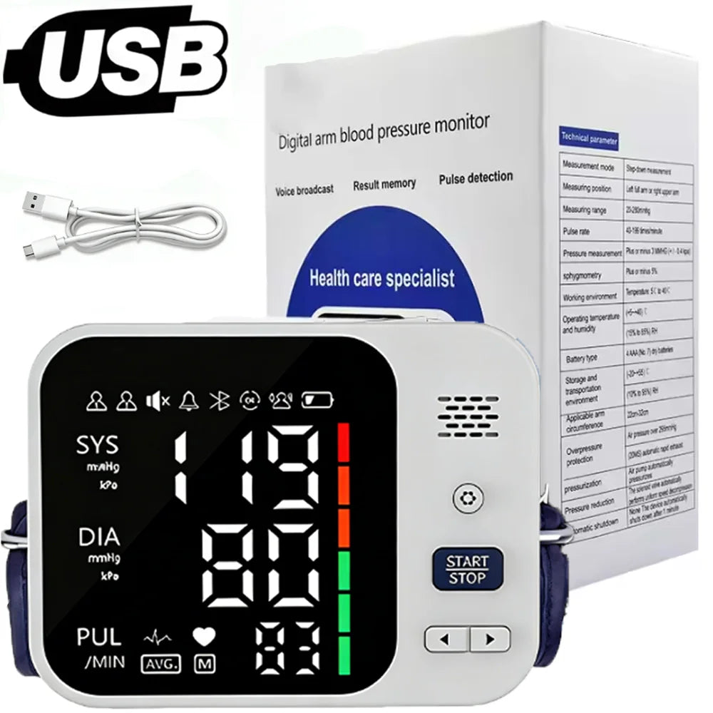 Automatic Digital Blood Pressure Monitor Upper Arm with Arrhythmia Detection 36cm Adjustable Cuff LED Display Health Tonometer
