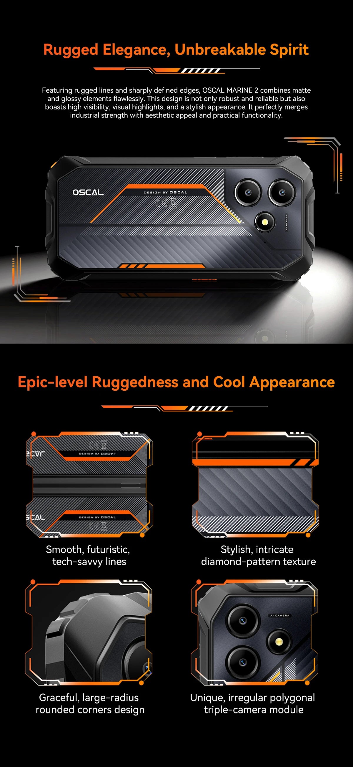 Blackview OSCAL Marine 2 Rugged Smartphone AI, 6.56'' HD+ Display, Unisoc T615,  8GB+128GB, 11000mAh, Android 15 Phone NFC