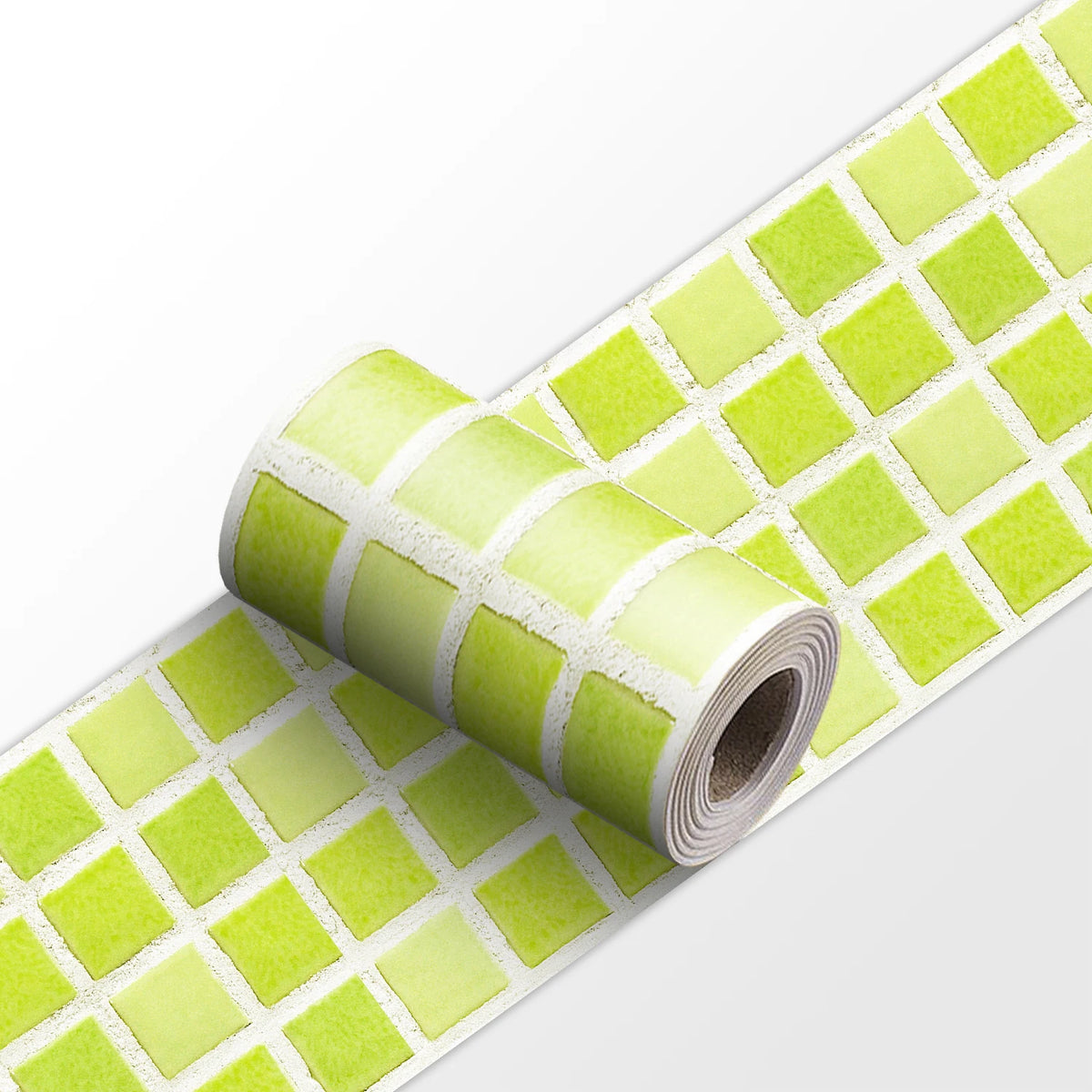Peel-and-stick mosaic tile wall border sticker, lime green square pattern roll