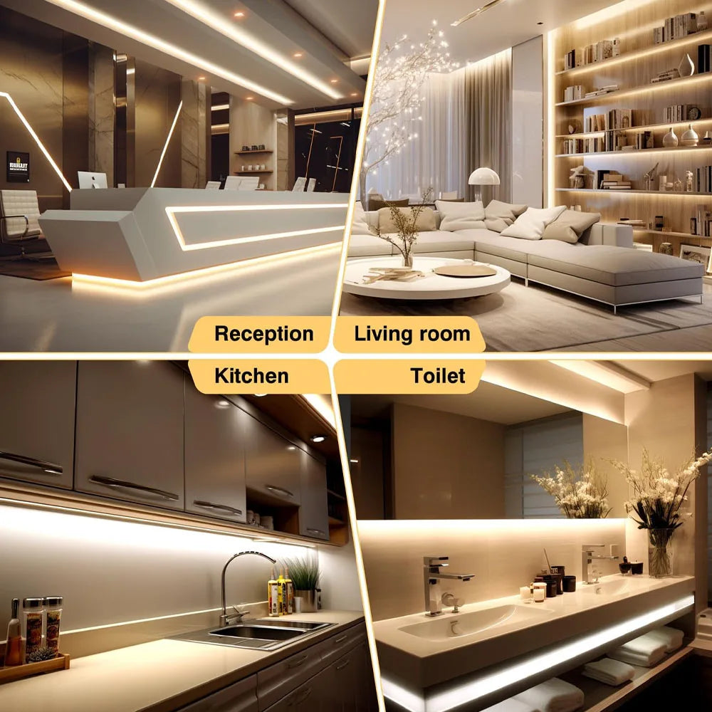 5M 10M 20M COB CCT LED Strip 24V Flexible High Density Dimmable Room Light 2.4G RF Touch Remote Control Dual White 2700K-6500K