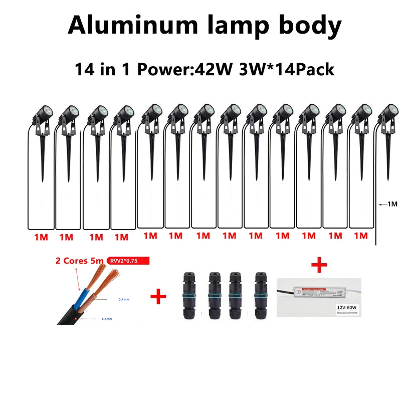 24V Low Voltage LED Garden Spot Lights 6-14Pack IP65 Waterproof + Transformer Outdoor Yard Patio Pathway Decorative Lighting