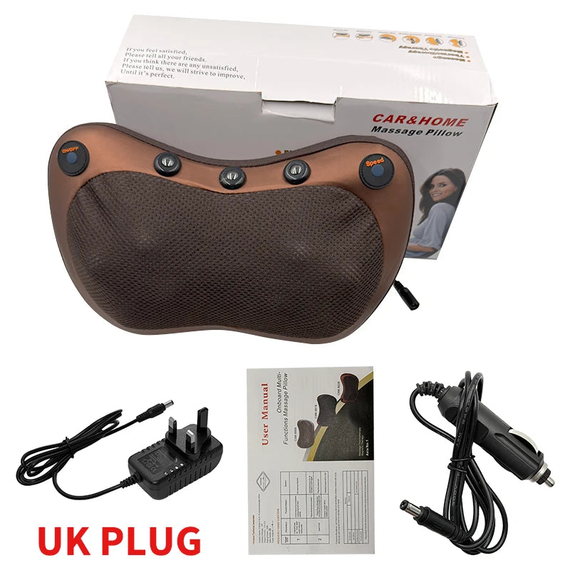 Electric Cervical Neck Massager with Heat Therapy & Spine Support Massage Cushion UK Plug-Brown Tidesmit