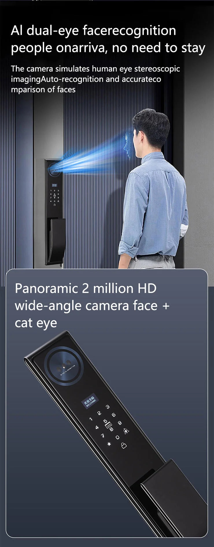3D Face Recognition Smart Lock Camera Ble Biometric Fingerprint Security Automatic Functionality For Wood Home