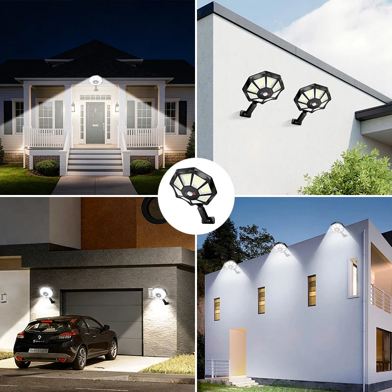 Solar Lights Outdoor 168LED 360° Adjustable Flood Light Dusk to Dawn 8 Sides Solar Outdoor Lights with Motion Sensor IP66 Waterproof Solar Street Lights Outdoor for Yard Pools