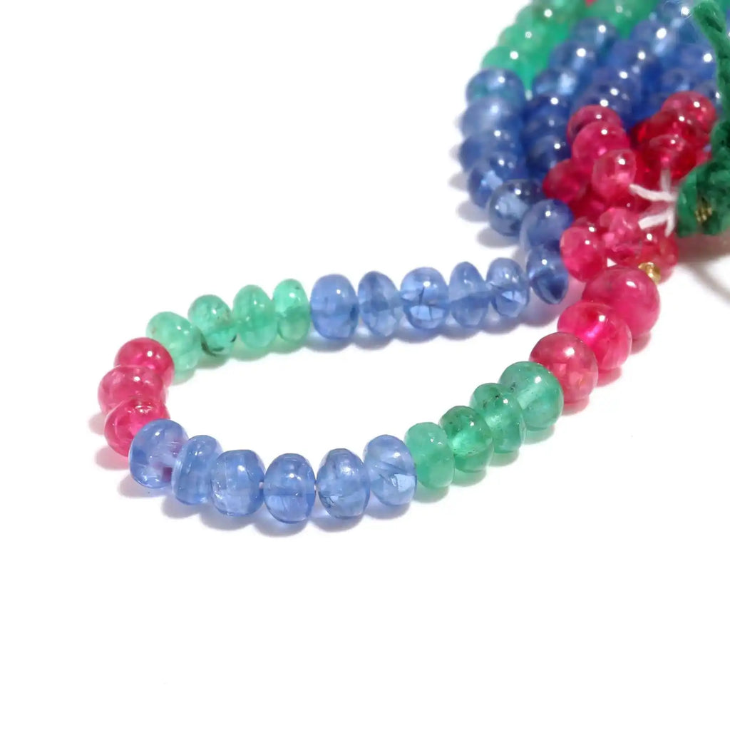 4mm smooth rondelle gemstone bead strand, multicolor blue, green, and red