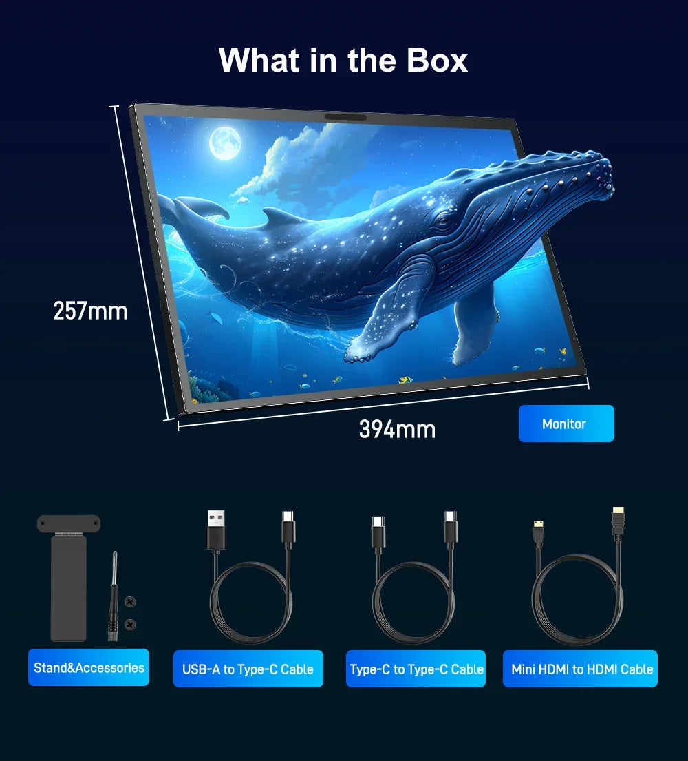 Touch Portable Monitor 17.4 Inch 2.5K 2560x1600 Second Screen USB-C HDMI Travel Monitor for Laptop Mac PC Xbox PS4/5 with Stand
