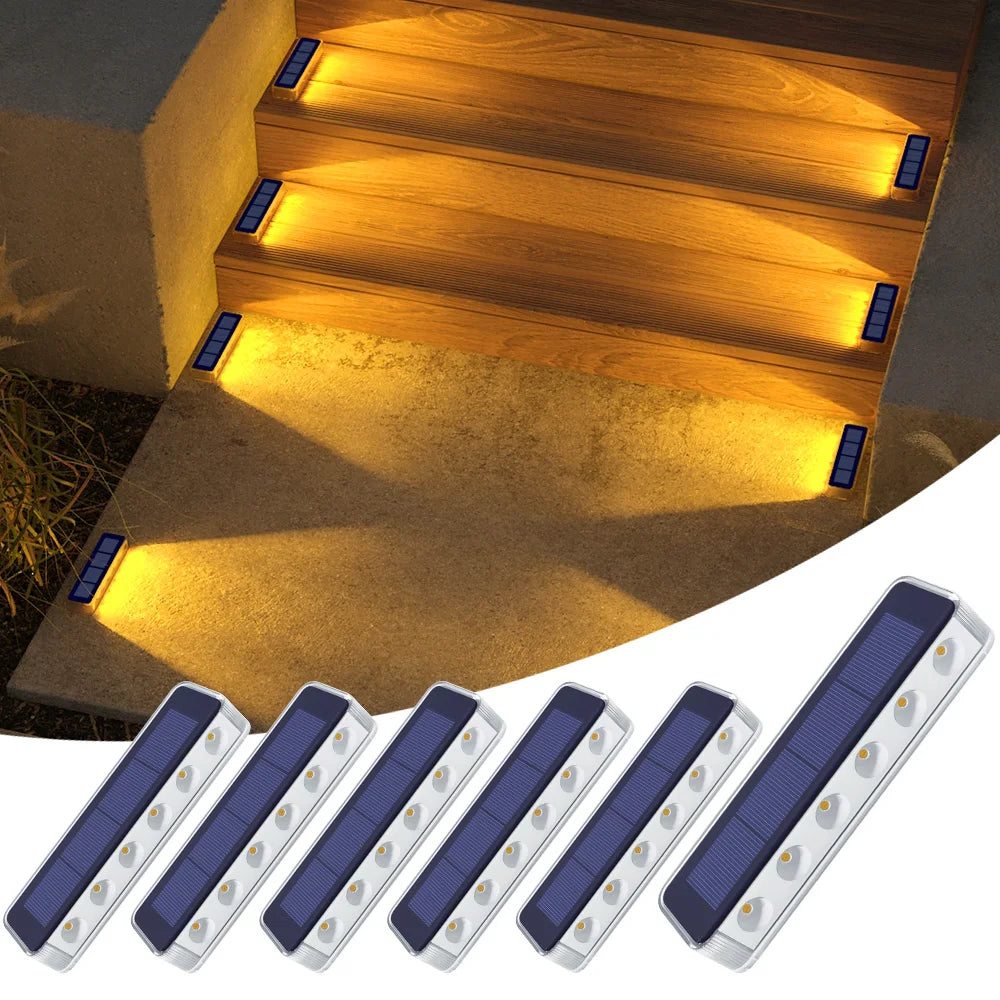 4 Pack Outdoor Solar LED Step Lights, IP68 Waterproof Auto On Off Solar Deck Stair Spot Lights, Solar Powered Landscape Lights for Walkway Patio Pathway Yard Garden