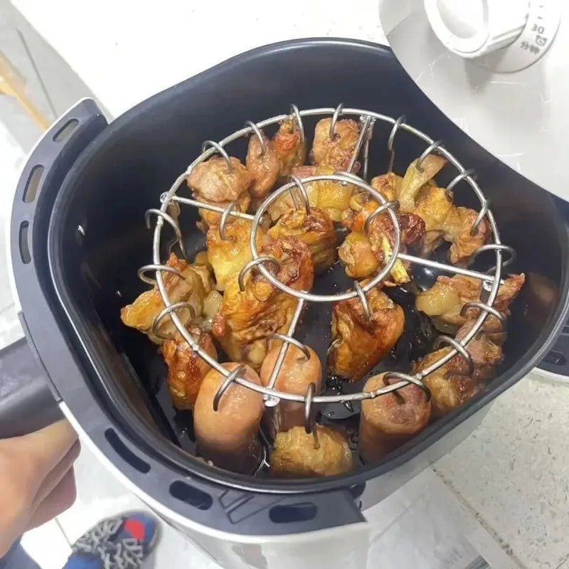 Stainless Steel Vertical Grill Skewers Air Fryer Barbecue Round Barbecue Grill with Skewers Hanging Skewers Vertical Grill