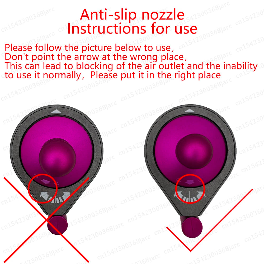 SenCiciMen X9 hair styler nozzle attachment usage guide with pink metallic design and airflow alignment instructions.