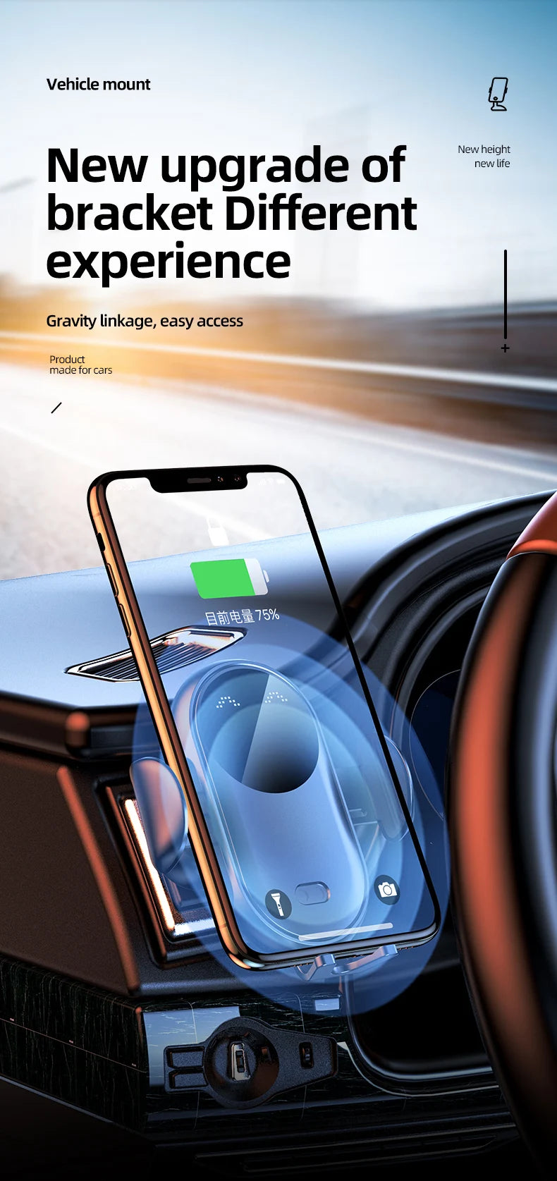 Wireless Car Charger Mount 30W Fast Charging Phone Holder for Car Tidesmit