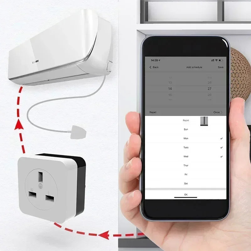 Tuya Smart Life WiFi Air Conditioner Plug Socket 16A UK US DE Outlet IR Remote Controller Alexa Google