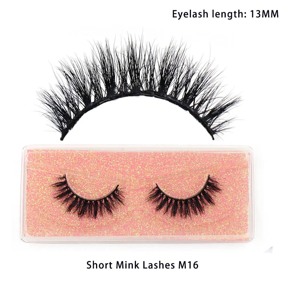 Tidesmit 12mm-15mm short natural 3D mink false lashes, cruelty-free fluffy wispy face makeup texture close-up