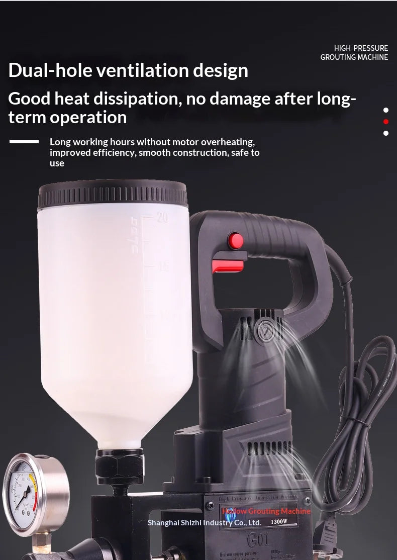 JH Professional 1300W Grouting Machine Kit for Tile Wall Marble Hollow Repair with Alloy Pump And Gun Included
