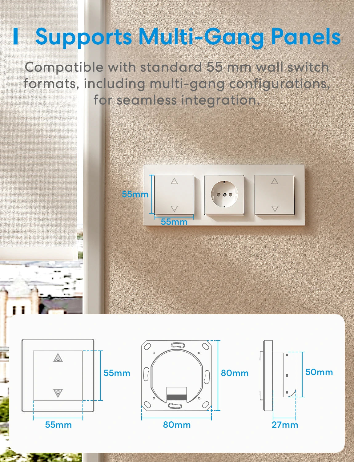 Meross Matter WIFI Smart Roller Shutter (Neutral Cable Required) Roller Shutter Switch Works With HomeKit ,Alexa and Google
