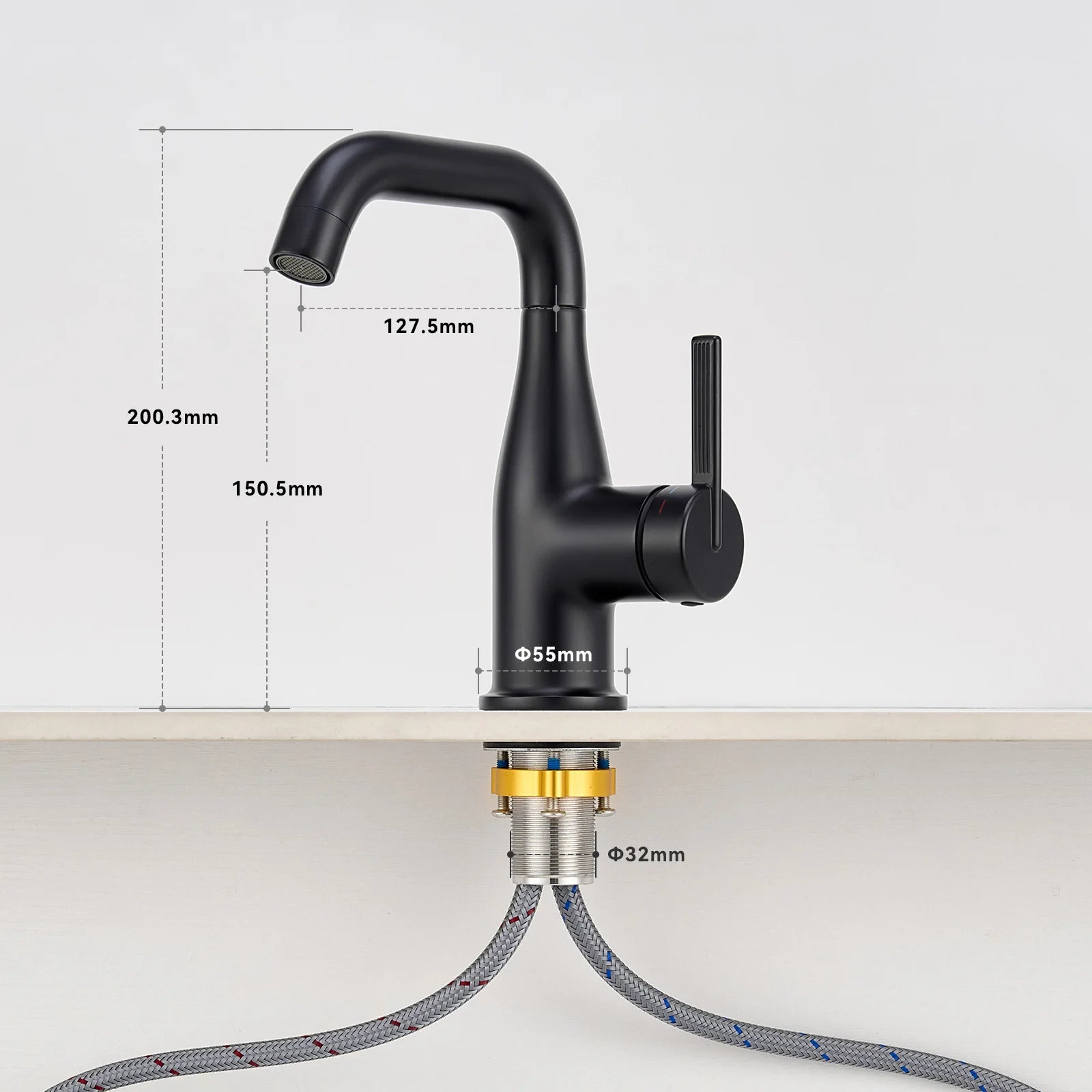 Bathroom Faucet – Basin Mixer – Hot and Cold Water Mixer – Single-Handle Mixer in Matte Black – Vase Shape