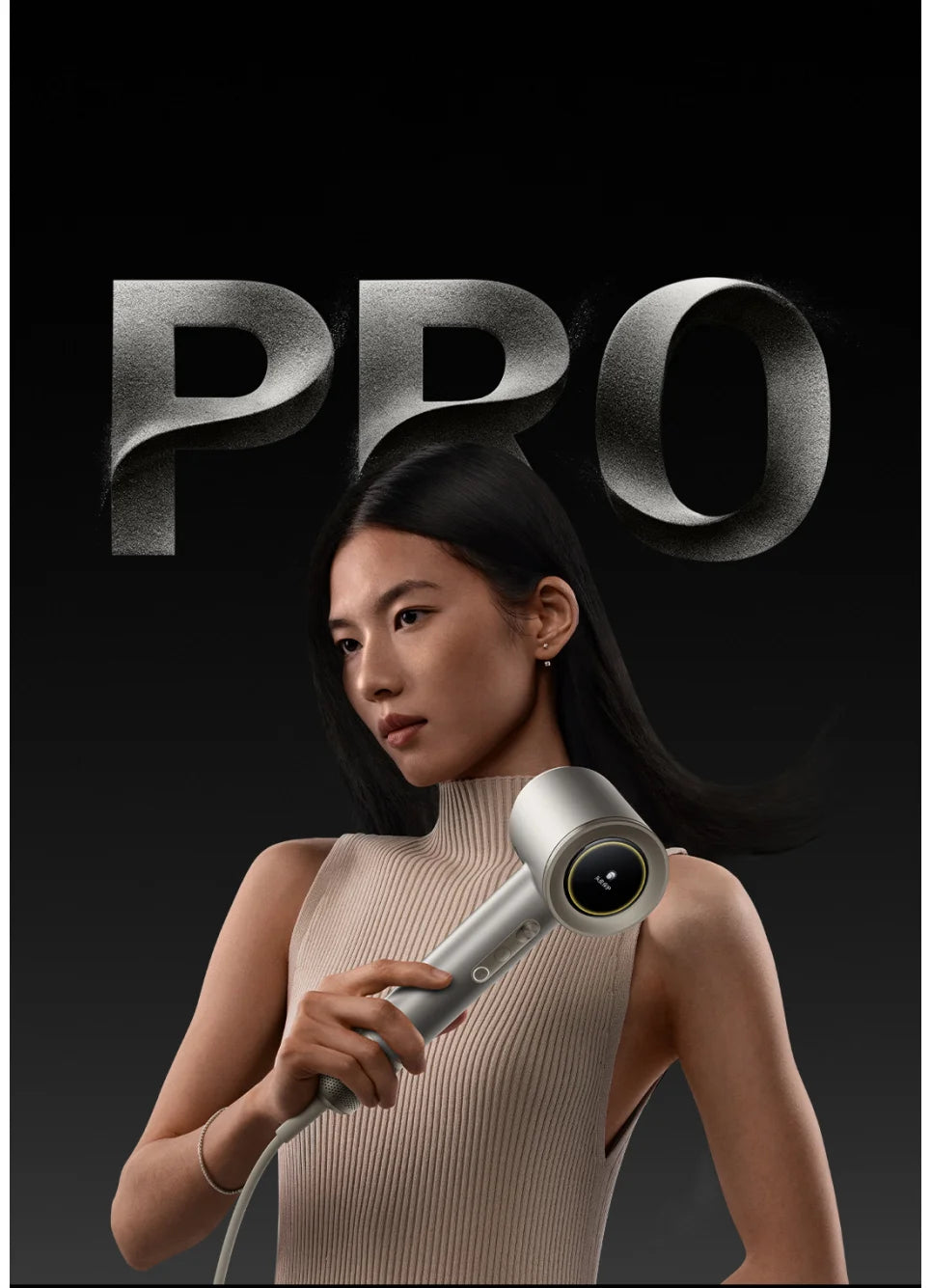 MIJIA Pro high-speed water ion hair dryer in elegant silver with smart digital display and sleek, modern design.