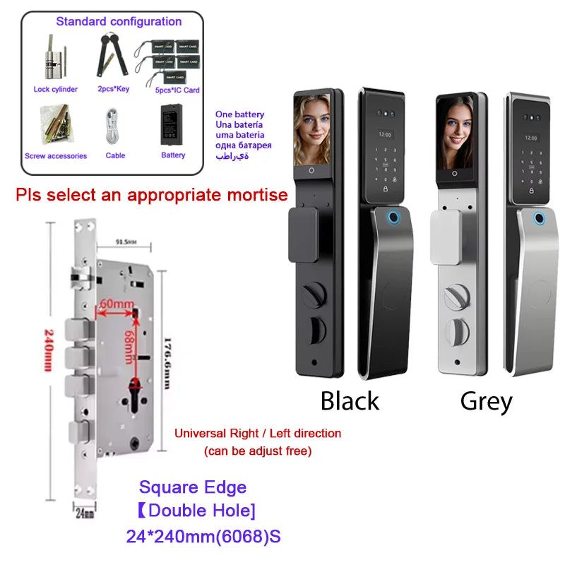 Waterproof  Smart Door Alexa Lock Israel 6590 Mortise Hebrew Tuya Smart Life APP Face Digital Door Lock With Camera