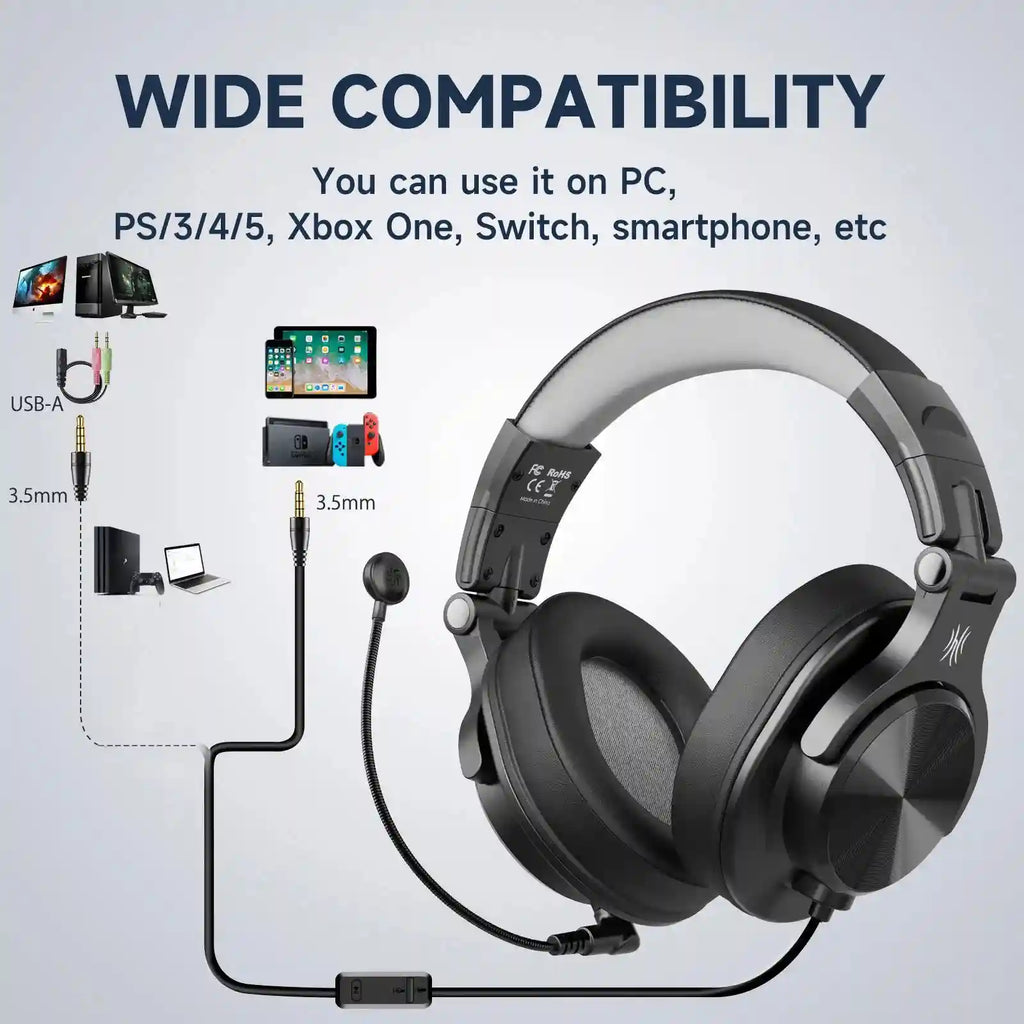 Wired Over-Ear Gaming Headset with Detachable Microphone Tidesmit