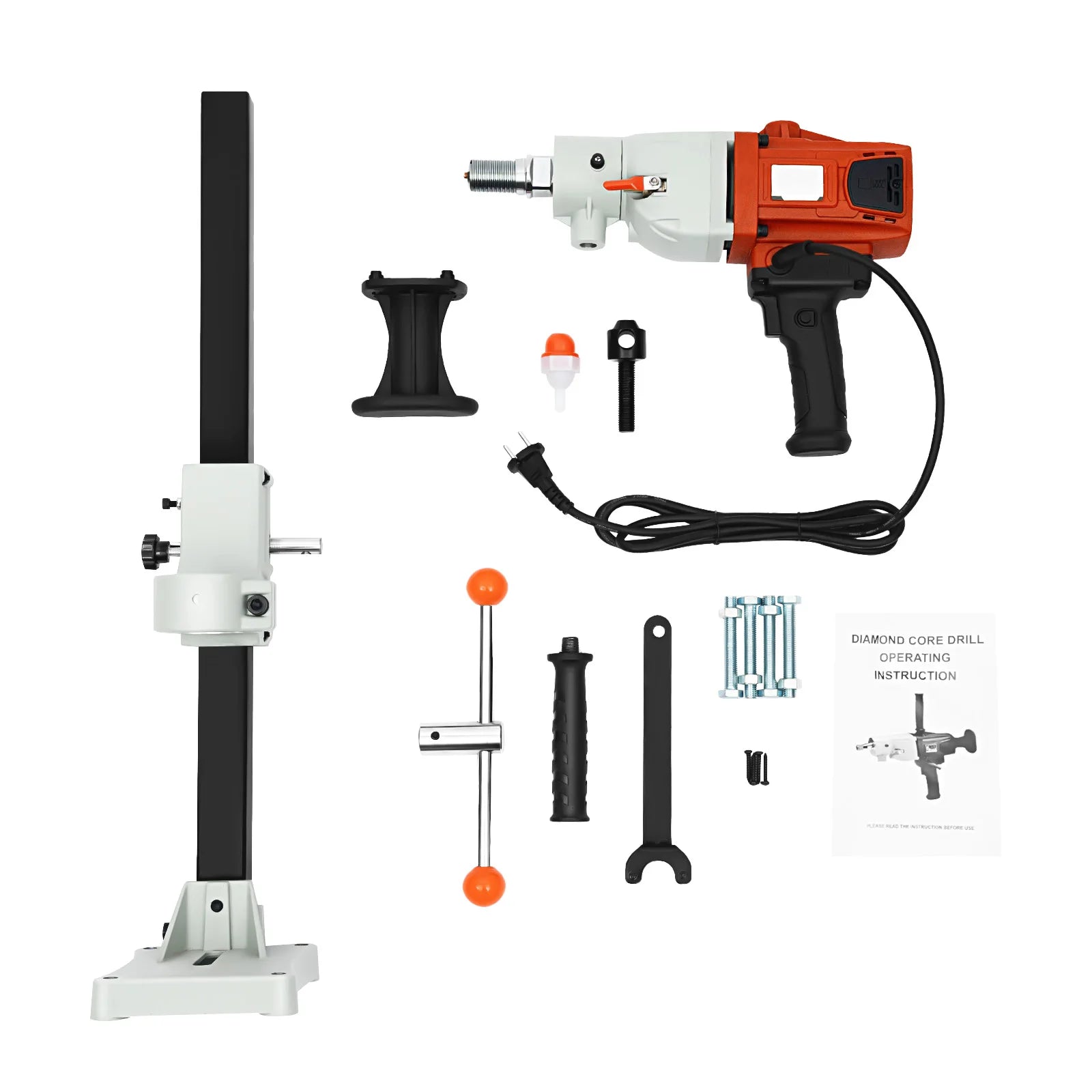 2200W Vertical Handheld Dual Use Diamond Core Drill CD-S2200-180A EU 220V 1200RPM Copper Water Seal Max 180mm Drilling Diameter Adjustable Bracket Red Concrete Wall Drilling Industrial Construction Power Tool
