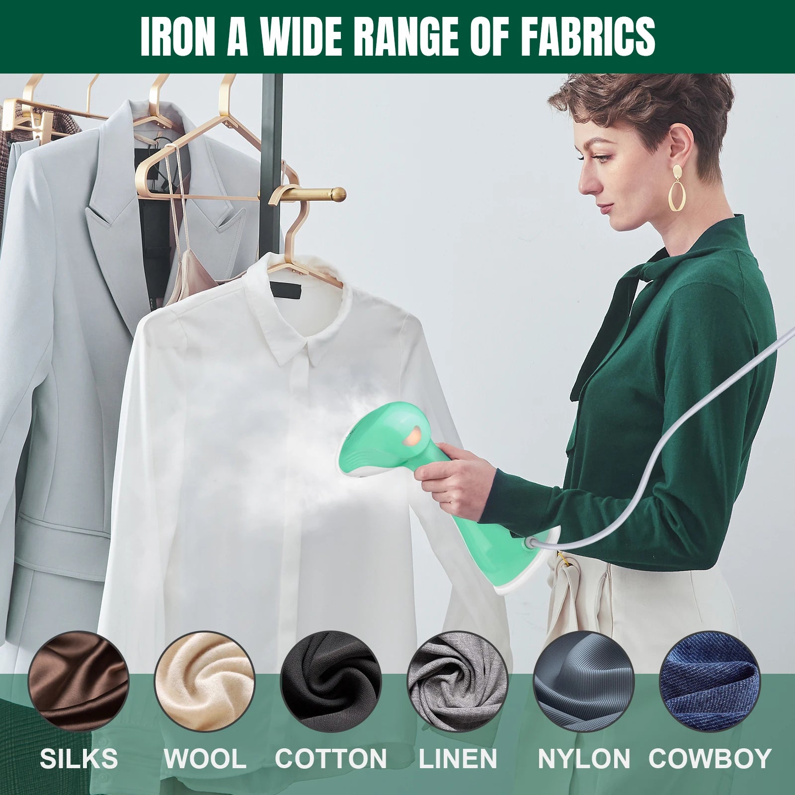 Tidesmit BRIEFNESS handheld garment steamer showing quick heat steam nozzle and ergonomic design for wrinkle removal