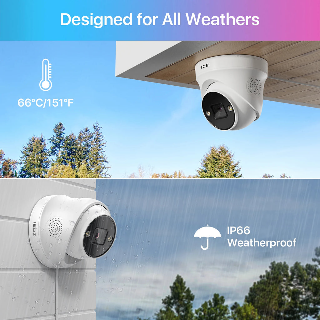 ZOSI 8MP 5MP PoE Dome Camera Set Outdoor/Indoor AI Human Car Detection 2-Way Audio Color Night Vision Surveillance IP Camera Kit