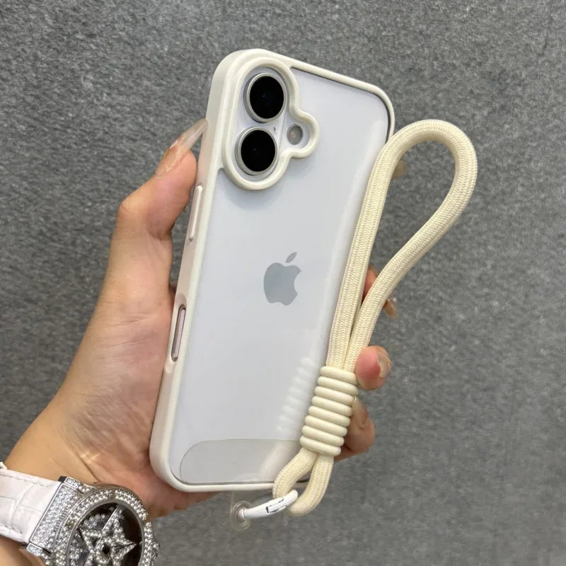 iPhone 16 Shockproof Case with Lanyard - Clear Slim Fit Acrylic Bumper White China Mainland Tidesmit