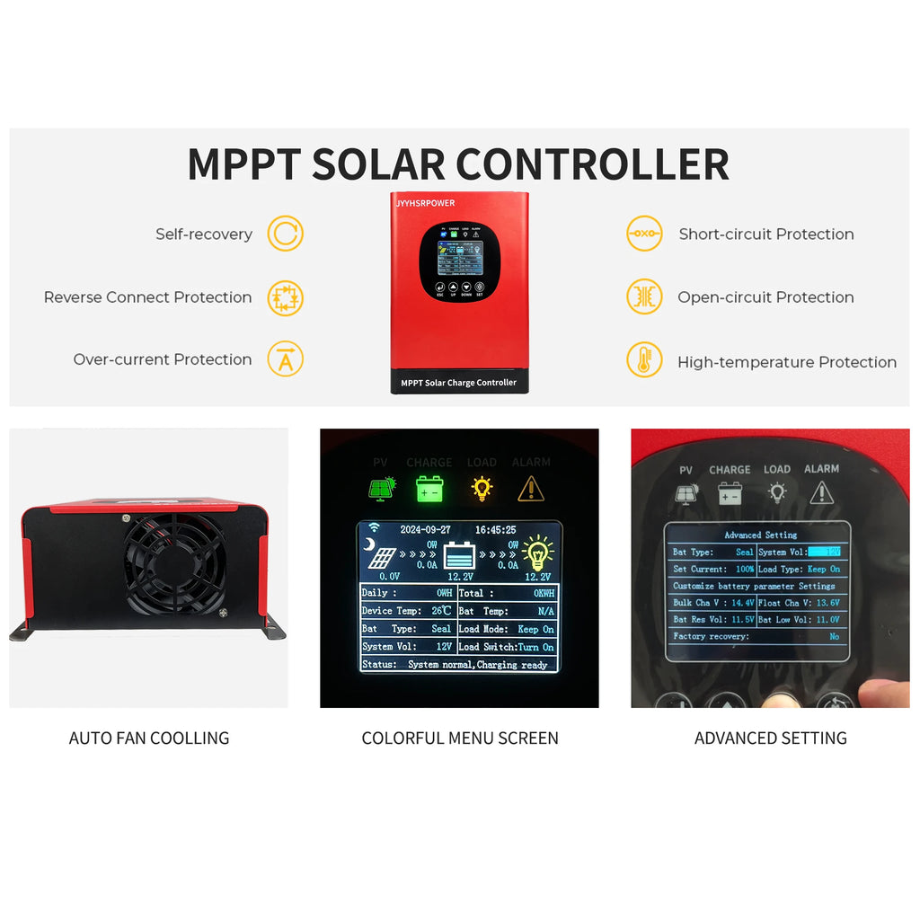 HXCONTROLLER MPPT Solar Charge Controller 480VDC Built In WIFI Monitor For 24V-192V Lifepo4 Lithium GEL Lead Acid GEL