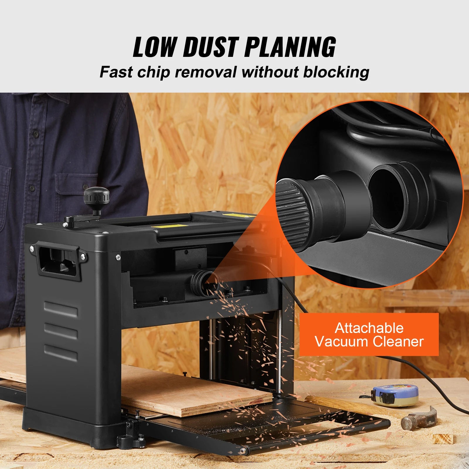 SucceBuy Thickness Planer 13inch Benchtop Planer & Two-Blade 15-Amp 1800W Powerful Motor Low Noise for DIY Woodworking Planing