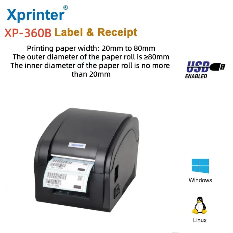 Xprinter XP-360B label and receipt thermal printer, USB enabled