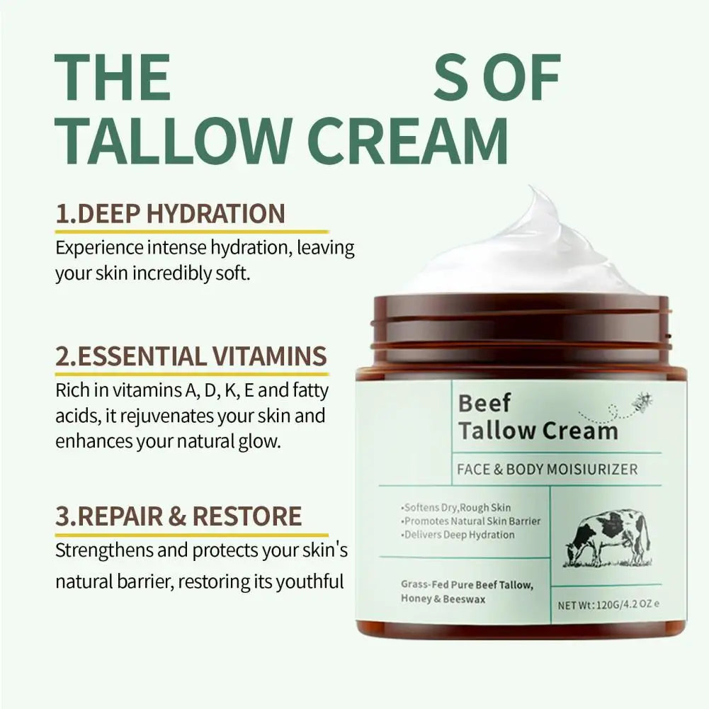 2PCS Beef Tallow Honey Moisturizer Cream Brightening Rejuvenation Nourishing Hydrating Redness Repair Pore Women Cosmetics 120g