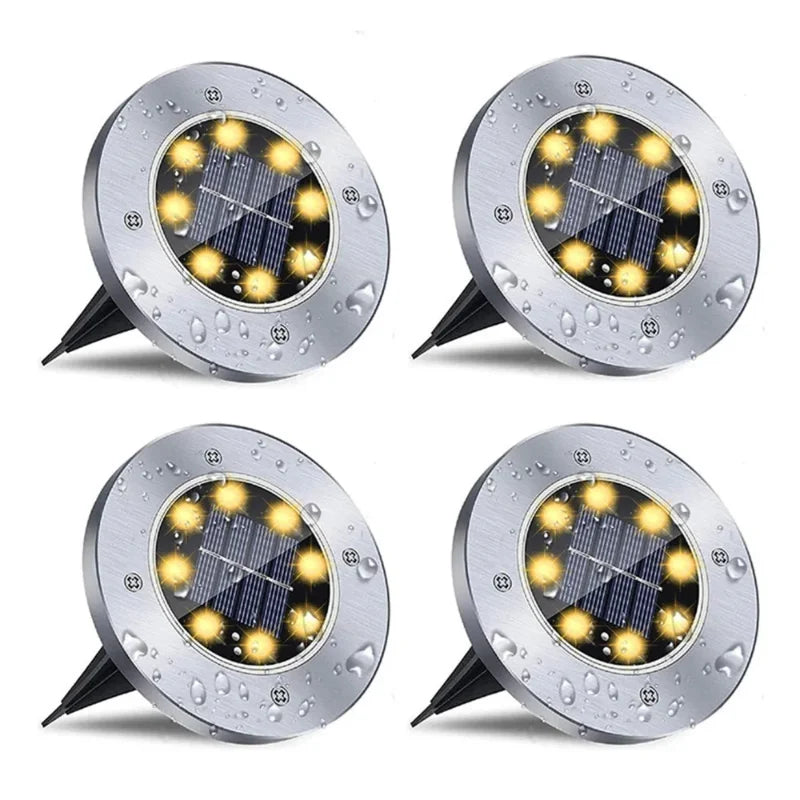 4 PCS 8LED Solar Power Disk Light Outdoor Garden Solar Underground Light Deck Light Spotlight Buried Solar Led Lamp