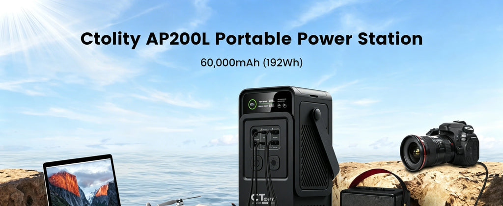 CTOLITY AP200 Handheld Portable Solar Generator 200W 192Wh Lifepo4 Battery 60000mAh Power Bank Camping 140W Ultra Fast Charging DC Charger
