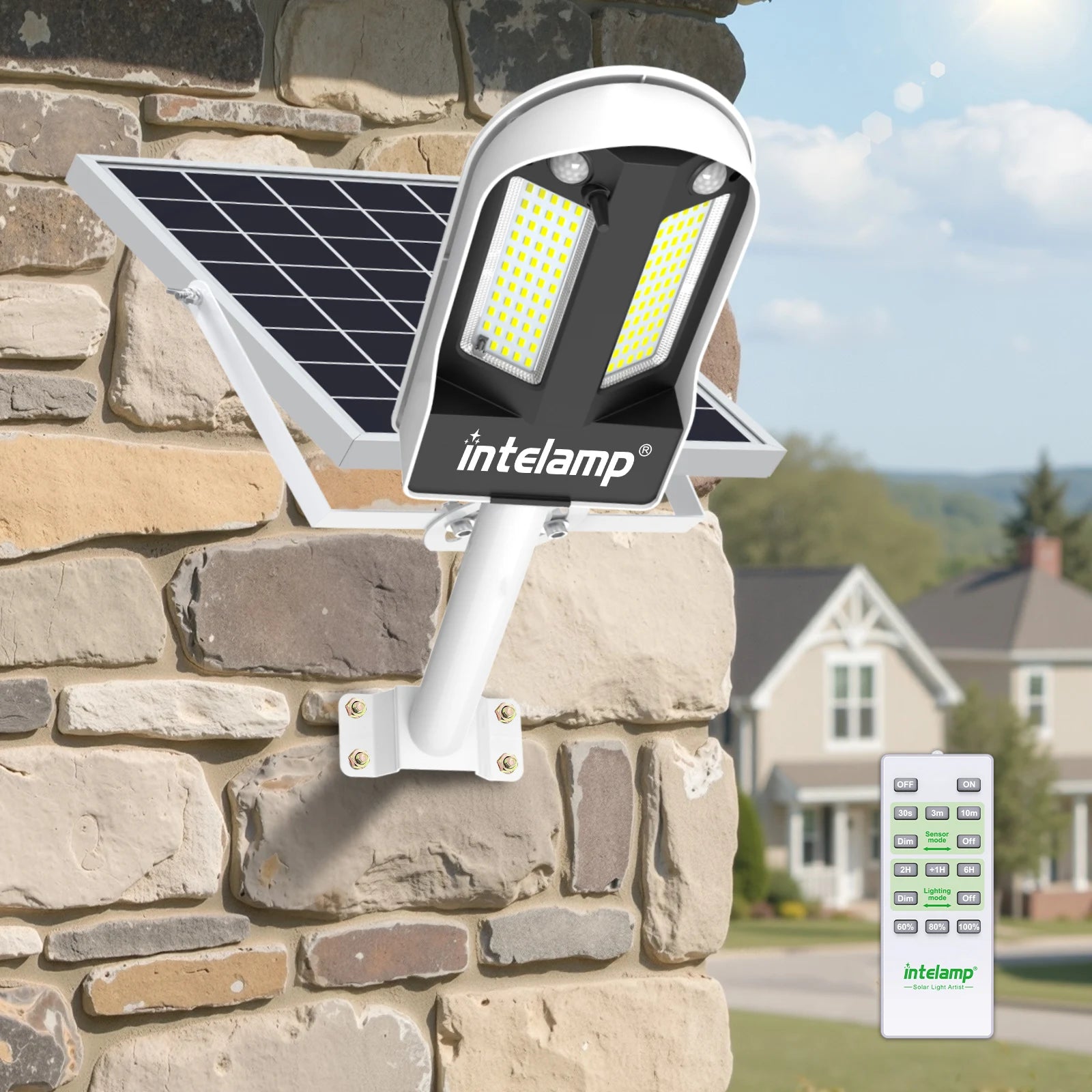 Intelamp Solar Street Lights Outdoor Lamp 3000LM 12500mAh With Two Motion Sensors Super Large Solar Panel For Garden Yard Path