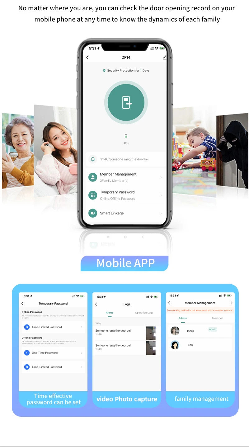 RAYKUBE DF14 Tuya WiFi 3D Face Recognition Digital Fingerprint Lock With Two-way Audio WiFi Camera Video Call APP Remote Unlock
