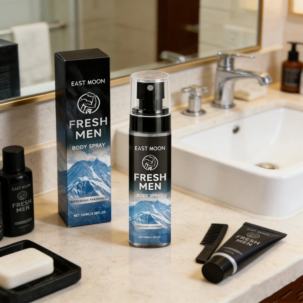 Tidesmit East Moon sandalwood men's deodorant spray for long-lasting freshness and effective underarm odor control.