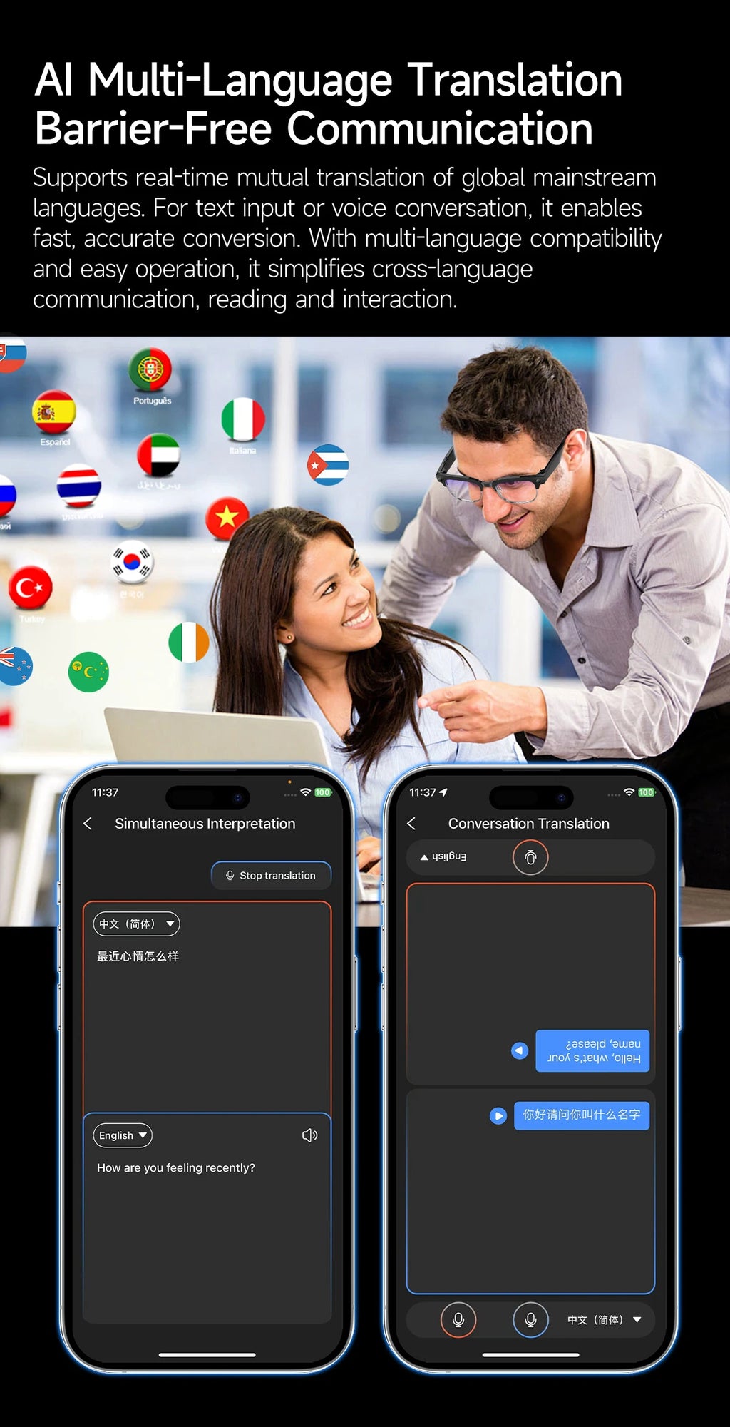 Smart Bluetooth Glasses with AI Camera and Live Translation - Tidesmit Tidesmit
