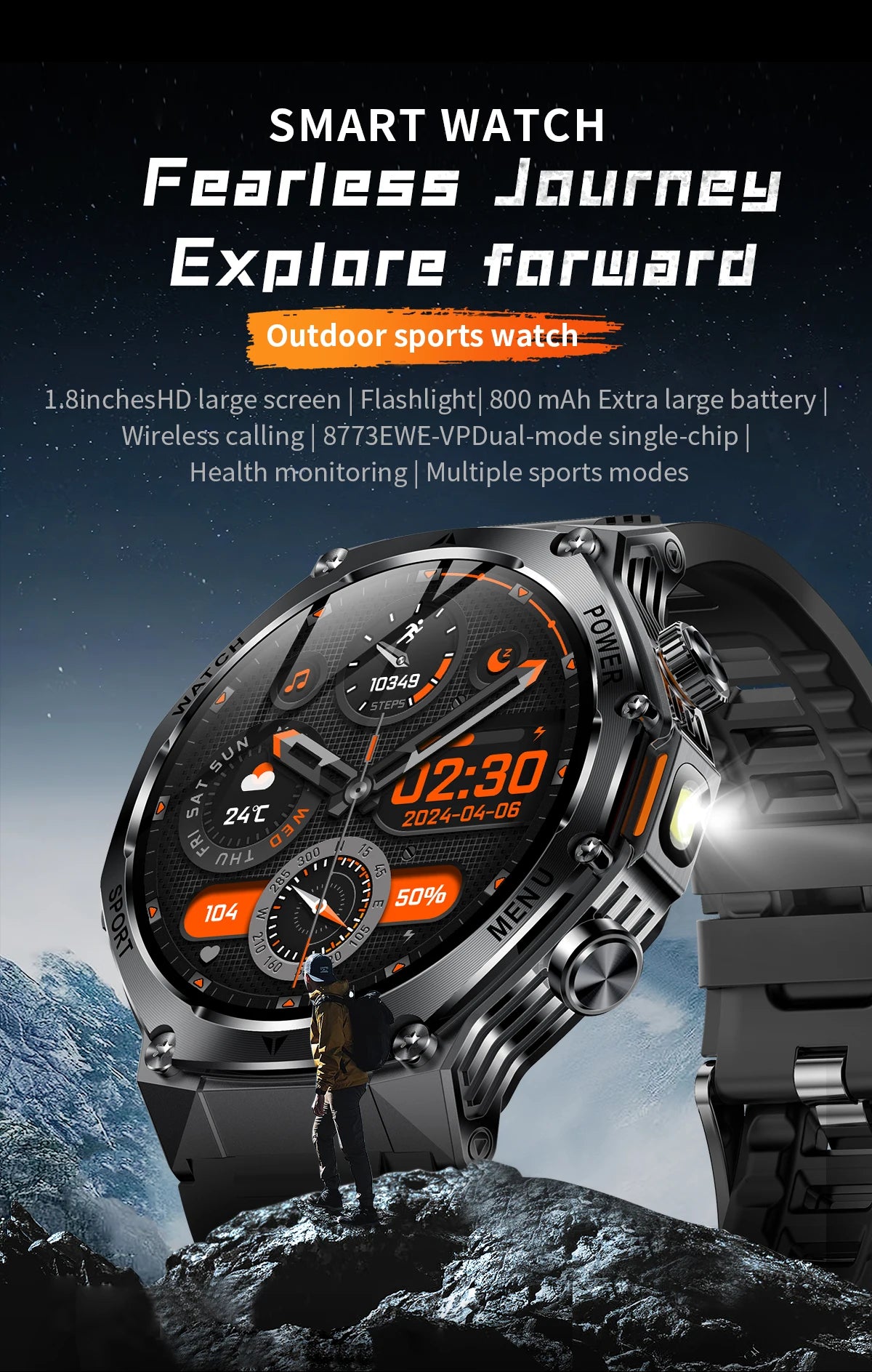 YLL-AK82 Outdoor Sport for Smart Watch Fitness Tracker Sleep Tracker IP67 Waterproof AMOLED Screen Heart Rate Monitor
