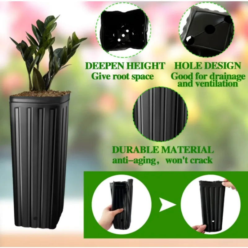 Plastic Deep Plant Nursery Pots Large Seedling Flower Container Starting Pots with Drainage Holes for Indoor Outdoor Gardening